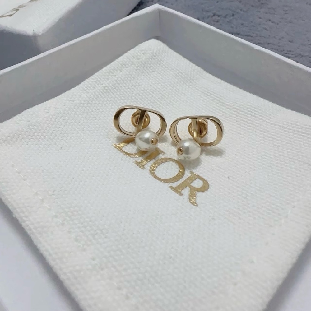 Dior Gold-Tone Loop Earrings with White Pearl Drops